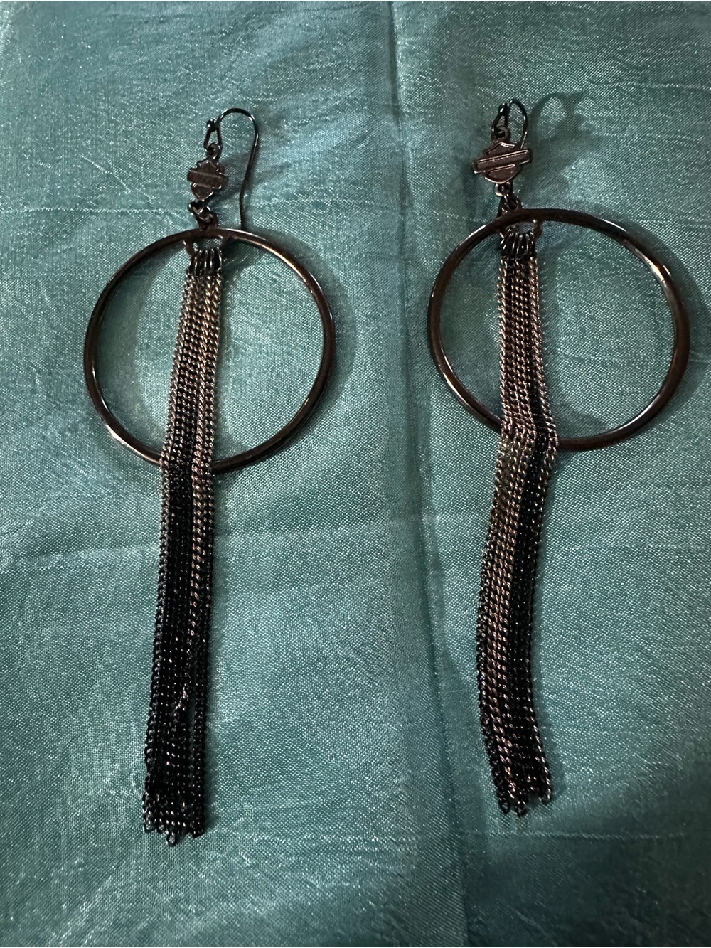 Harley-Davidson Gunmetal Hoop Tassel Earrings